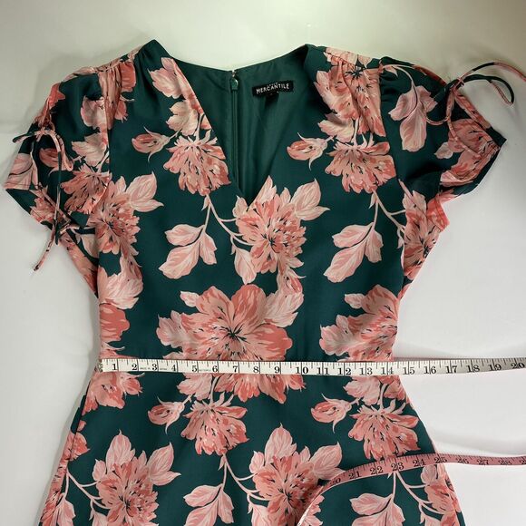 J Crew Mercantile Dress Womens Sz 4 Floral Green Tie Sleeve Garden Party Spring - Picture 10 of 16